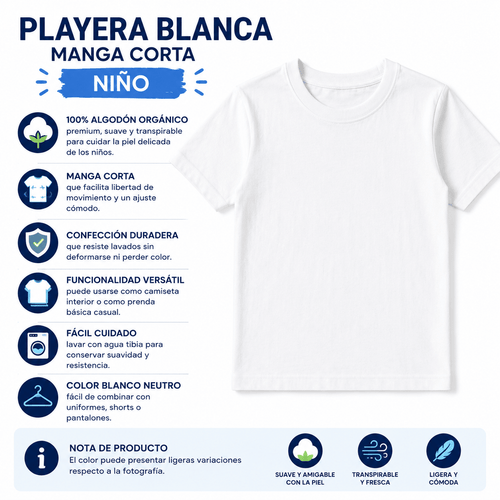 3 Pzs. Playera Blanca Manga Corta Niño - Don Calcetín