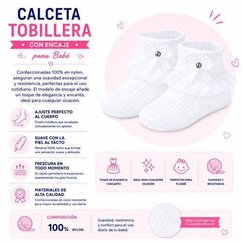Calceta Tobillera Con Encaje Bebe 6 Pares by Don Calcetín