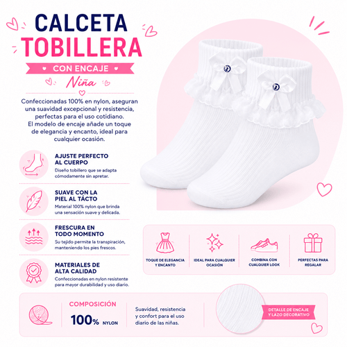 6 Pares Calceta Tobillera Con Encaje Bebe - Don Calcetín