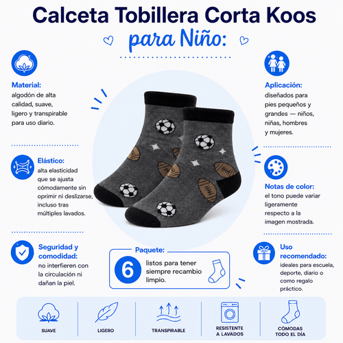 6 Pares Calceta Tobillera Estampado Variado Niño - Don Calcetín