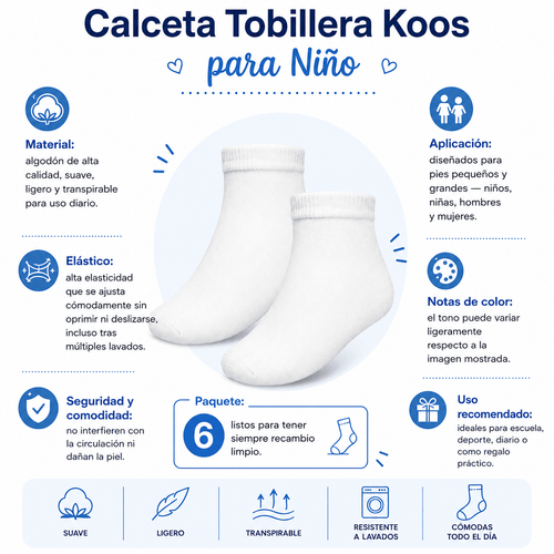 6 Pares Calceta Tobillera Koos Niño - Don Calcetín