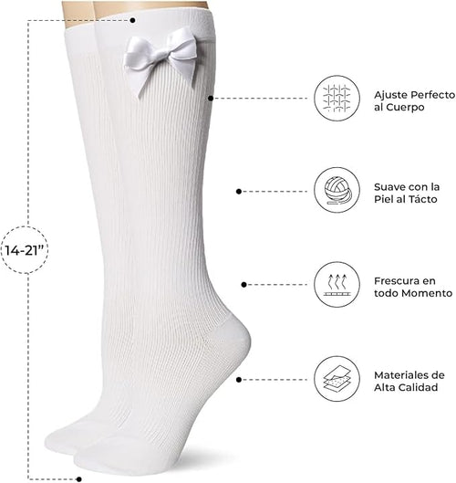 Calceta Escolar Con Moño Suave Niña Calidad Superior