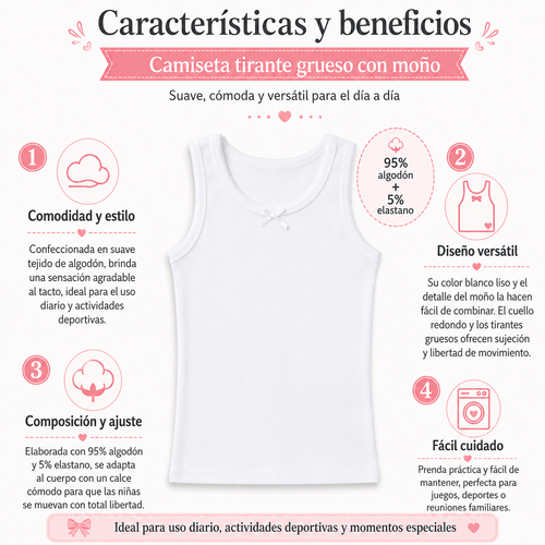 Camiseta Tirante Grueso con Moño Niña 3 Piezas by Don Calcetín