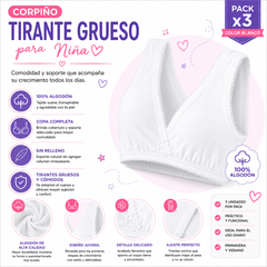 Corpiño Tirante Grueso Algodón Niña 3 Piezas by Don Calcetín