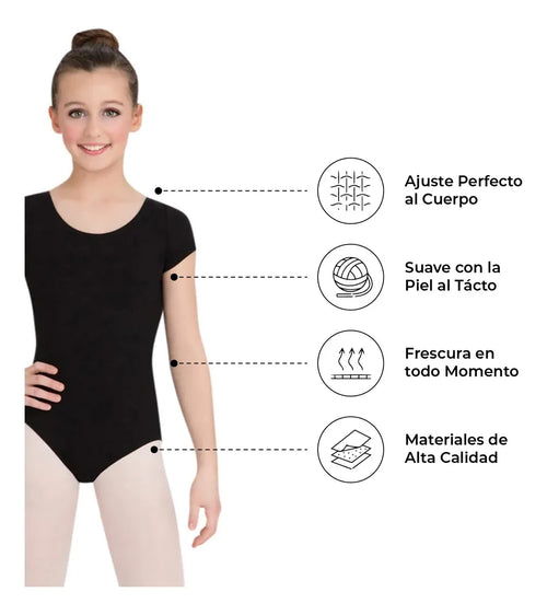 Leotardo Manga Corta Seamless + Malla Nylon Ballet Gimnasia