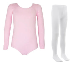 Leotardo Manga Larga Seamless + Malla Nylon Ballet Gimnasia