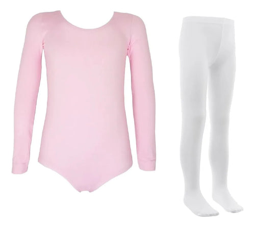 Leotardo Manga Larga Seamless + Malla Nylon Ballet Gimnasia