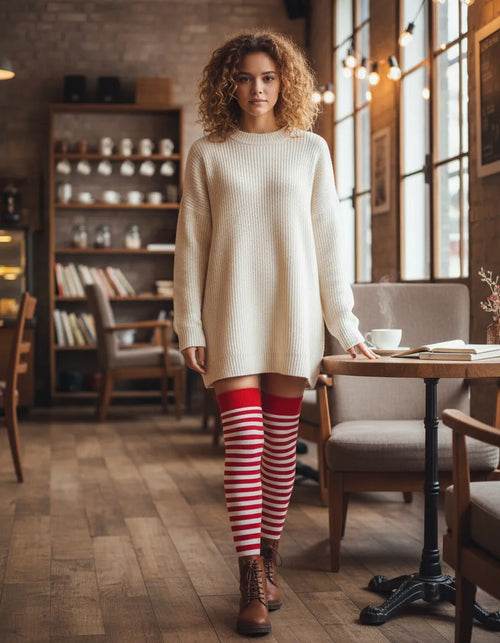 Calceta Larga Medieta Rayada Rojo