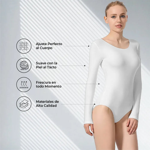 Leotardo Manga Larga Mujer Suave Seamless Danza Vestir