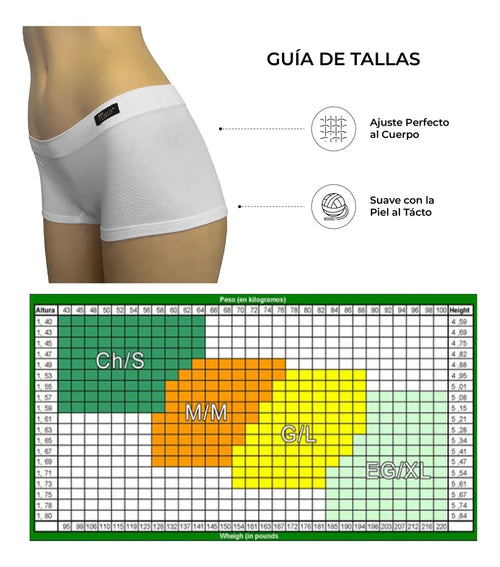 3pzs Ropa Interior Mujer Boxer 3/4 Fibra Bambú Moldea Figura