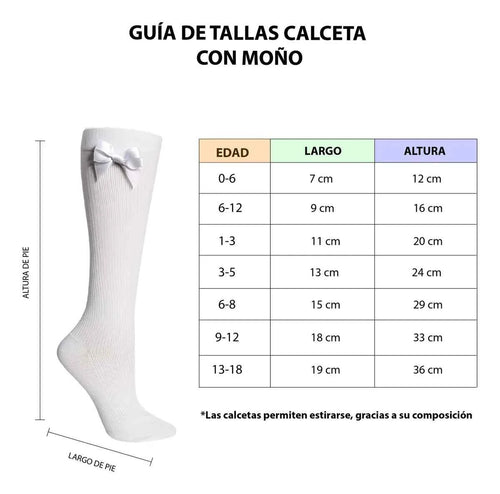 Calcetas Escolares Con Moño - 6 pares - Suave Microfibra Niña