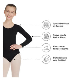 Leotardo Manga Larga Seamless + Malla Nylon Ballet Gimnasia