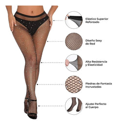 Medias Mallas De Red Mujer Sexy Con Pedras Brillos Y Encaje