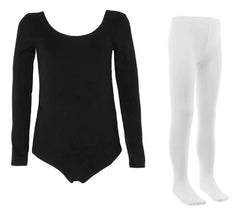 Leotardo Manga Larga Seamless + Malla Nylon Ballet Gimnasia