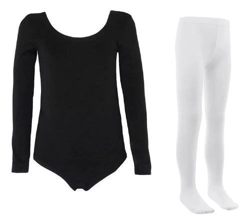 Leotardo Manga Larga Seamless + Malla Nylon Ballet Gimnasia