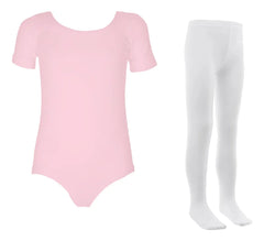 Leotardo Manga Corta Seamless + Malla Nylon Ballet Gimnasia