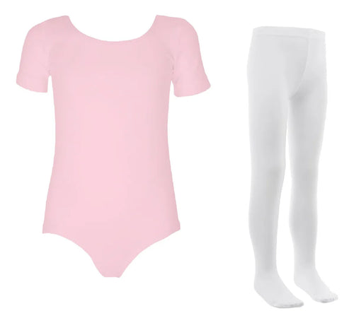 Leotardo Manga Corta Seamless + Malla Nylon Ballet Gimnasia