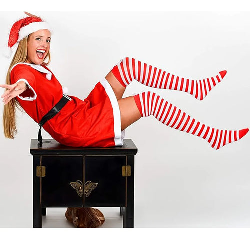 Calceta Larga Y Manga Navideña Villancicos Caramelo Rayada 3 Conjuntos