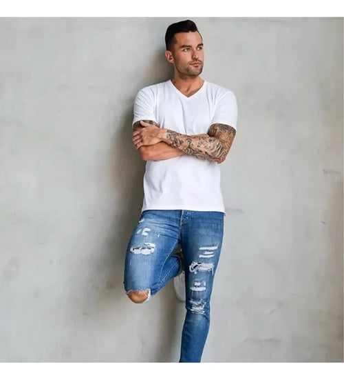 Playera Manga Corta Ultra Blanca Cuello V Hombre