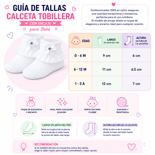 Calceta Tobillera Con Encaje Bebe 6 Pares by Don Calcetín