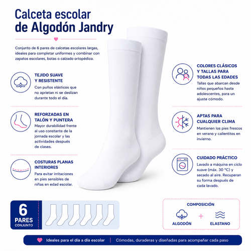 Calceta Escolar Alta Predilecta Niña 6 Pares by Don Calcetín