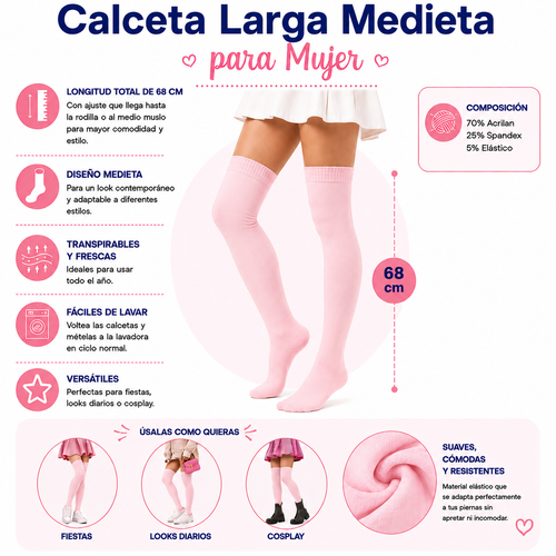 Calceta Larga Medieta Rosa by Don Calcetín