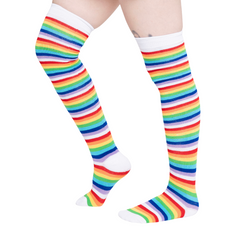 Calceta Larga Medieta Rayada Multicolor Blanco