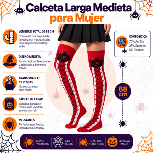 Calceta Larga Medieta Araña Rojo - Don Calcetín