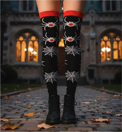 Calceta Larga Medieta Araña Telaraña Rojo - Diseño Halloween - Don Calcetín