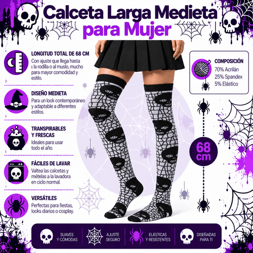 Calceta Larga Medieta Cráneos Negros - Don Calcetín