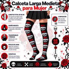 Calceta Larga Medieta Craneos Rosas - Don Calcetín