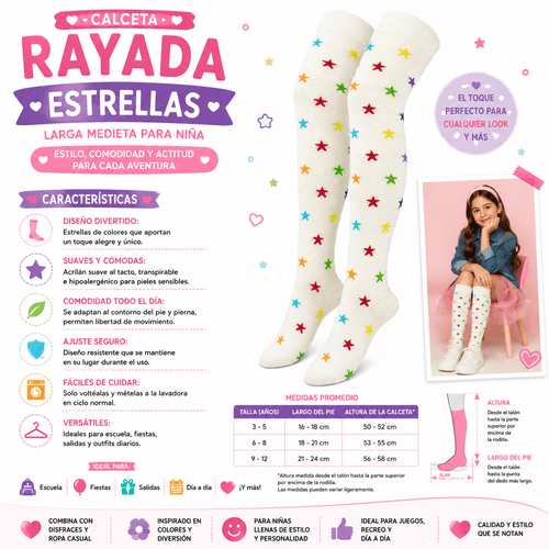 Calceta Larga Medieta Estrellas Niña - Don Calcetín