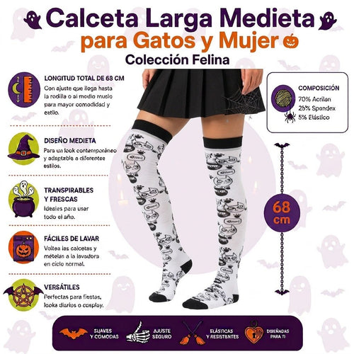 Calceta Larga Medieta Gatos Huella - Don Calcetín
