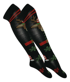 Calceta Larga Navideña Niña - Diseño Reno Copos - Don Calcetín