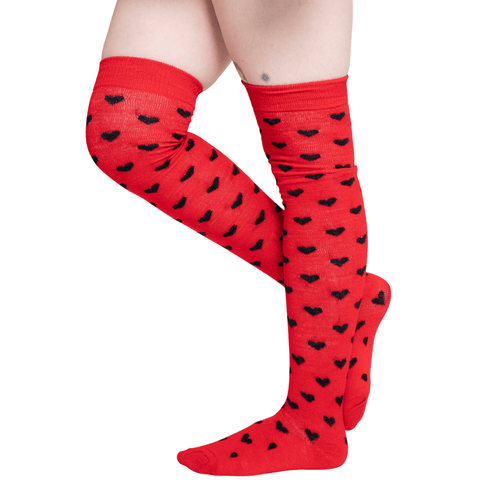 Calcetas Largas Mujer - Con Corazones Rojo - Don Calcetín