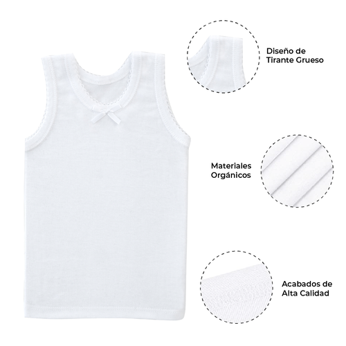 Camiseta Blanca Tirante Grueso Algodón Niña