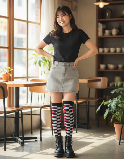 Calceta Larga Medieta Póquer Corazón Rombo