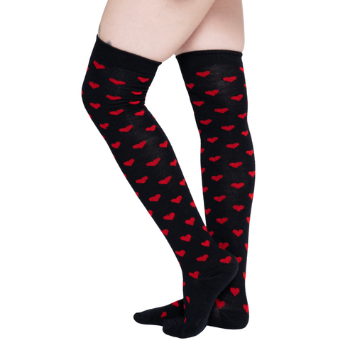 Calceta Larga Medieta Corazones Negro Mujer