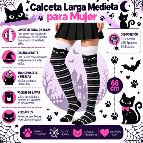 Calcetas Largas Gatitos - Rayadas Blanco y Negro by Don Calcetín