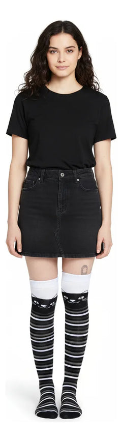 Calceta Larga Medieta Gatos Rayas B/N