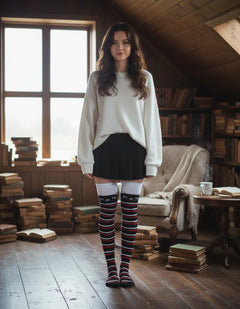 Calceta Larga Medieta Gatos Rayas R/B