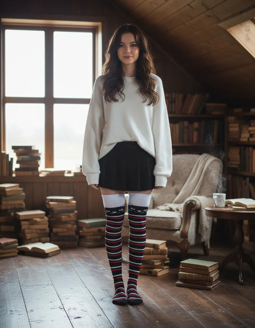 Calceta Larga Medieta Gatos Rayas R/B