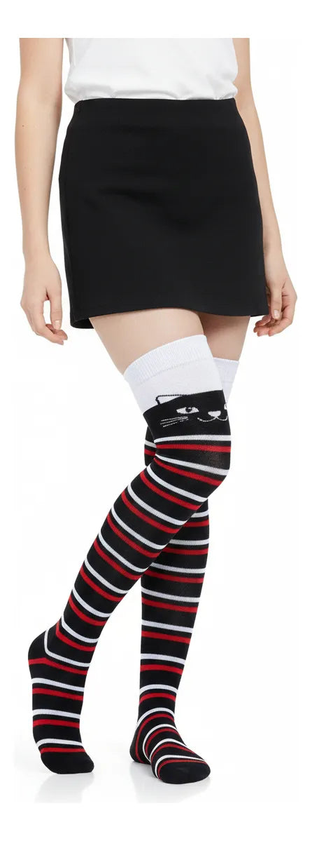 Calceta Larga Medieta Gatos Rayas R/B