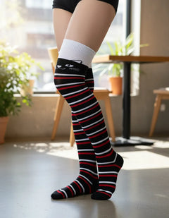 Calceta Larga Medieta Gatos Rayas R/B