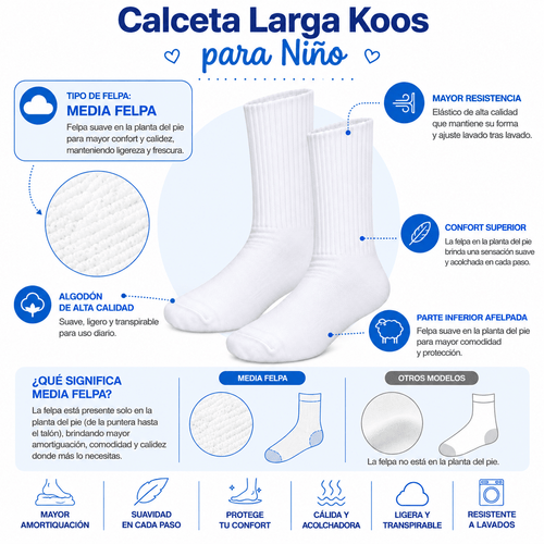 Koos Calcetas Largas de Algodón Para Niña 6 Pares - Don Calcetín