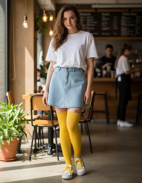 Calceta Larga Medieta Lisa Amarillo