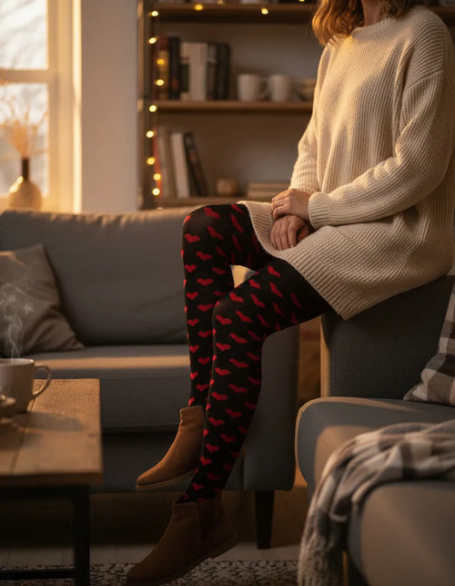 Malla Media Corazones Negro Mujer