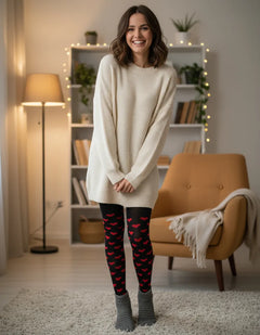 Malla Media Corazones Negro Mujer