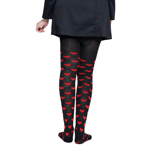 Malla Media Corazones Negro Mujer