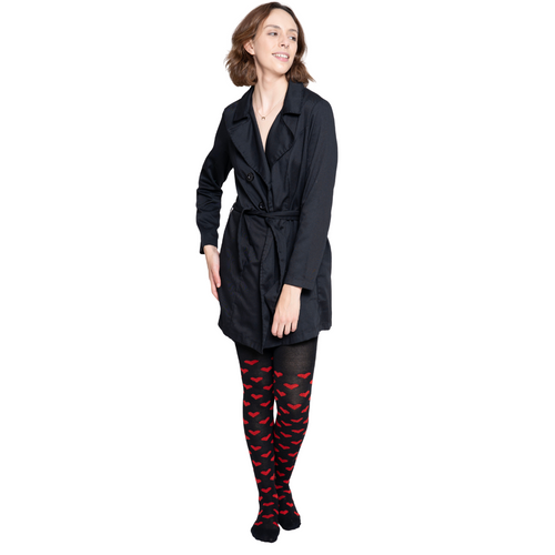 Malla Media Corazones Negro Mujer